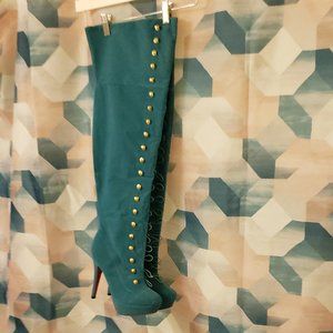 LADIES BOOT - SIZE 10   TEAL - THIGH HIGH